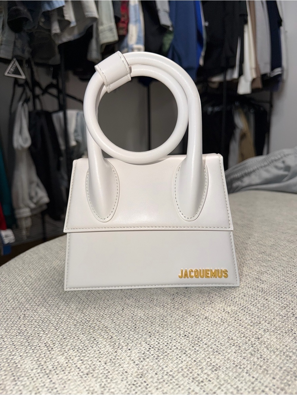 Jacquemus White Mini Le Chiquito Round-Handle Leather Bag NWOT